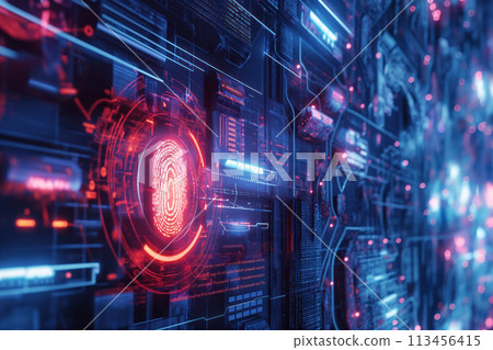 In cyberspace, fingerprint scanning provides intelligent security access through biometric identification AI Generative 113456415