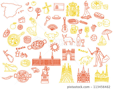 西班牙手寫插圖（海鮮飯、阿吉洛、歐洲、旅行、文化、旅遊） 113456482