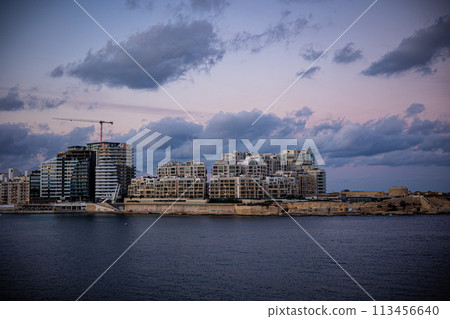 General view of the city under construction through the water barrier General view of the city under construction through the water barrier 113456640