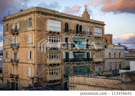 An old house with colorful balconies in the historical part on the island Malta An old house with colorful balconies in the historical part on the island Malta 113456641