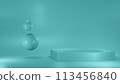 Pastel pink mockup with podium for cosmetics, creams, lotions .Pink and white round stage, pedestal or podium and water and glass bubbles or spheres. background advertisement. Background or mock up 113456840