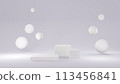 White mockup with podium for cosmetics, creams, lotions . white round stage, pedestal or podium and water and glass bubbles or spheres. background advertisement. Background or mock up for cosmetics or 113456841