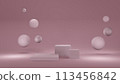 Pastel pink mockup with podium for cosmetics, creams, lotions .Pink and white round stage, pedestal or podium and water and glass bubbles or spheres. background advertisement. Background or mock up 113456842