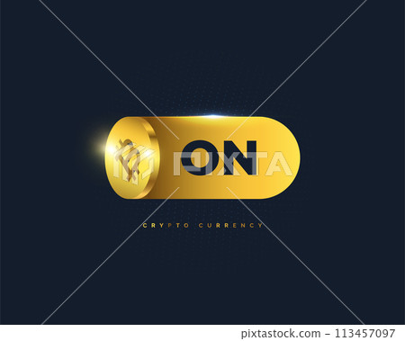 Bitcoin Cryptocurrency with On Button. Golden Bitcoin Symbol Isolated on Blue Background. Virtual Crypto Currency Illustration Bitcoin Cryptocurrency with On Button. Golden Bitcoin Symbol Isolated on Blue Background. Virtual Crypto Currency Illustration 113457097