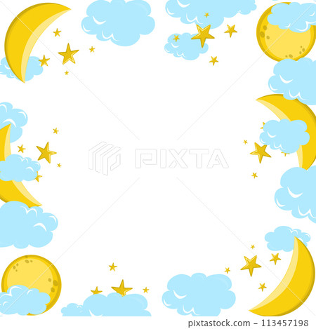 Photo frame, collage of celestial bodies sun, moon and moon on the background of clouds and stars. Photo frame, collage of celestial bodies sun, moon and moon on the background of clouds and stars. 113457198