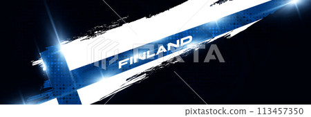 Finland Flag in Brush Paint Style with Glowing and Halftone Effect. National Finland Flag. Finnish Flag Symbol 113457350