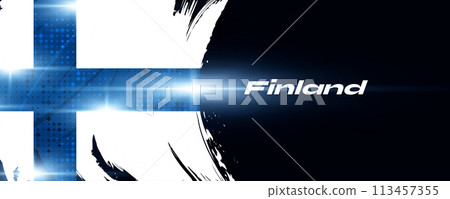Finland Flag in Brush Paint Style with Glowing and Halftone Effect. National Finland Flag. Finnish Flag Symbol 113457355
