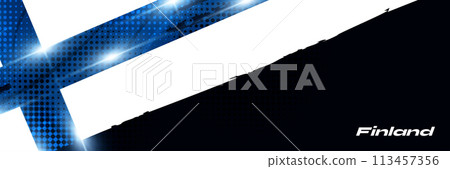 Finland Flag in Brush Paint Style with Glowing and Halftone Effect. National Finland Flag. Finnish Flag Symbol 113457356