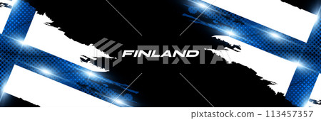 Finland Flag in Brush Paint Style with Glowing and Halftone Effect. National Finland Flag. Finnish Flag Symbol 113457357