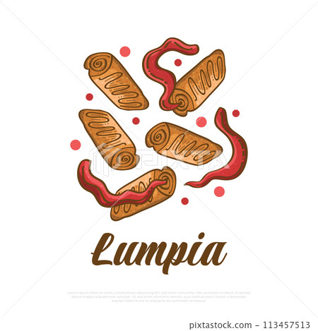 Lumpia, Traditional Food From Indonesia. Illustration of Indonesian Snack Lumpia, Traditional Food From Indonesia. Illustration of Indonesian Snack 113457513