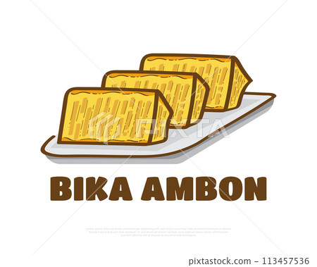 Illustration of Indonesian Food Named Bika Ambon. Hand Drawn Indonesian Snack 113457536