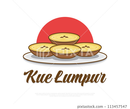 Illustration of Indonesian Traditional Food Named Kue Lumpur. Hand Drawn Indonesian Snacks 113457547