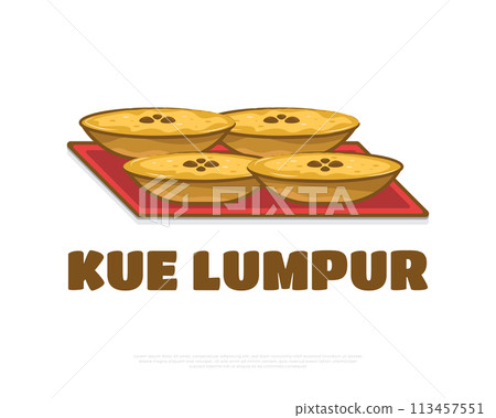 Illustration of Indonesian Traditional Food Named Kue Lumpur. Hand Drawn Indonesian Snacks 113457551