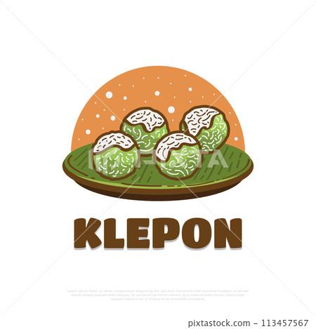 Illustration of Klepon Sprinkled with Grated Coconut. Indonesian Traditional Food or Snack 113457567