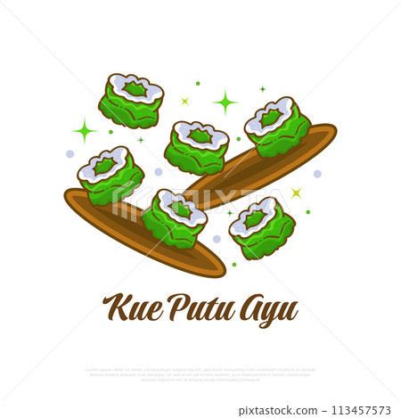 Illustration of Kue Putu Ayu, Indonesian Traditional Cake. Steamed Cake Vector 113457573