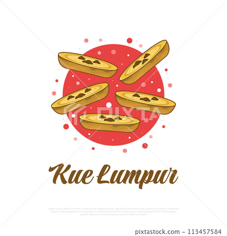 Illustration of Indonesian Traditional Food Named Kue Lumpur. Hand Drawn Indonesian Snacks 113457584