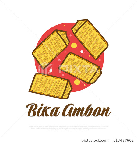 Illustration of Indonesian Food Named Bika Ambon. Hand Drawn Indonesian Snack Illustration of Indonesian Food Named Bika Ambon. Hand Drawn Indonesian Snack 113457602