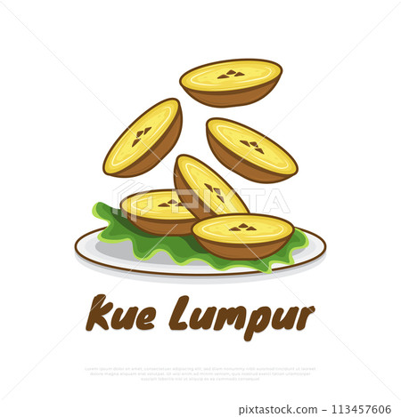 Illustration of Indonesian Traditional Food Named Kue Lumpur. Hand Drawn Indonesian Snacks 113457606