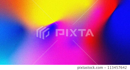 Colorful Vibrant Gradient Background with Grainy Texture Effect for Banner or Poster Design. Iridescent Banner. Multicolor Background with Noise Effect 113457642