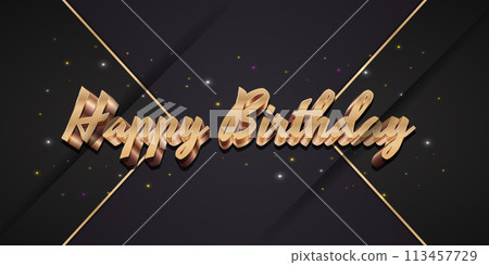 Happy birthday text in 3d gold style with elegant black background and sparkling light Happy birthday text in 3d gold style with elegant black background and sparkling light 113457729