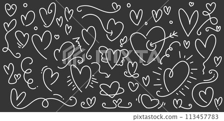 Hand Drawn Heart Collection. Love Doodles Set. Scribble Element. Romantic Illustration Elements for Valentines Day or Mothers Day Hand Drawn Heart Collection. Love Doodles Set. Scribble Element. Romantic Illustration Elements for Valentines Day or Mothers Day 113457783