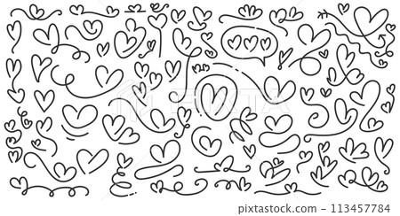 Hand Drawn Heart Collection. Love Doodles Set. Scribble Element. Romantic Illustration Elements for Valentines Day or Mothers Day 113457784