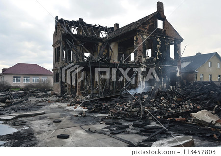 Building abandoned after it was completely destroyed by fire AI Generative Building abandoned after it was completely destroyed by fire AI Generative 113457803