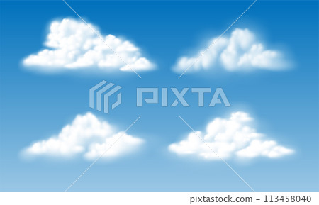 Realistic white clouds smoke set collection on blue sky background vector Realistic white clouds smoke set collection on blue sky background vector 113458040