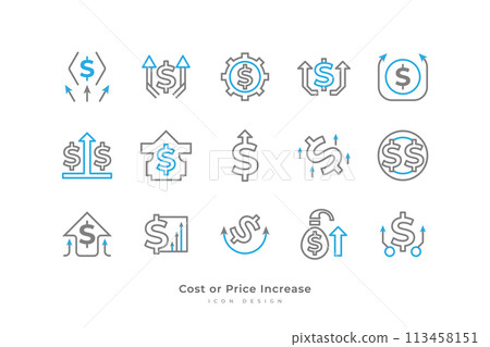 Cost or Price Increase Icon Set with Simple Line Style. Business and Financial Illustration. Money Rate Increase. Investment Growth Icon Cost or Price Increase Icon Set with Simple Line Style. Business and Financial Illustration. Money Rate Increase. Investment Growth Icon 113458151