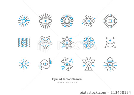 Eye of Providence Icon with Astronomical Elements in Simple Line Style. All Seeing Eye Symbol. Occult and Mystic Sign, Can be Used for Tattoo 113458154