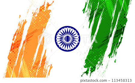 India Flag Background with Brush Style and Halftone Effect. Indian Tricolor National Flag Illustration with Grunge Concept India Flag Background with Brush Style and Halftone Effect. Indian Tricolor National Flag Illustration with Grunge Concept 113458313