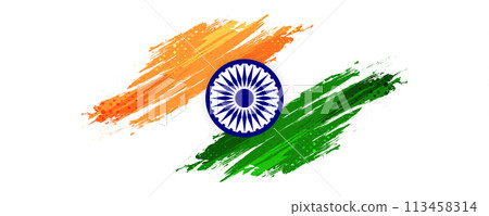 India Flag Background with Brush Style and Halftone Effect. Indian Tricolor National Flag Illustration with Grunge Concept India Flag Background with Brush Style and Halftone Effect. Indian Tricolor National Flag Illustration with Grunge Concept 113458314