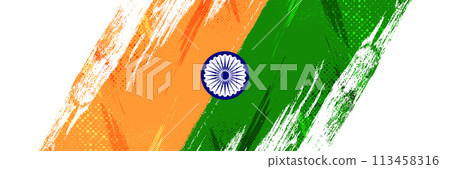 India Flag Background with Brush Style and Halftone Effect. Indian Tricolor National Flag Illustration with Grunge Concept 113458316