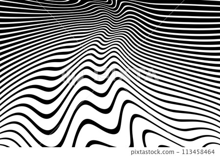 Wavy Lines Op Art Pattern with 3D Illusion Effect. Abstract Black and White Texture. Vector Illustration. Wavy Lines Op Art Pattern with 3D Illusion Effect. Abstract Black and White Texture. Vector Illustration. 113458464