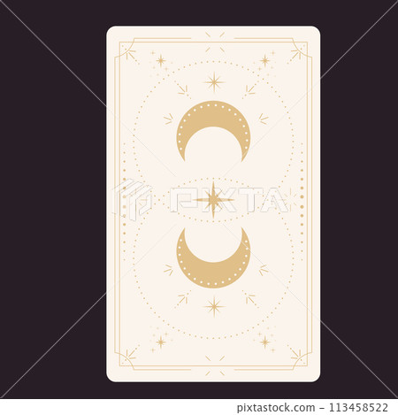 Tarot reverce border card frame gold line border celelstial mystery esoteric decoration with stars and moon. Magic sacred cover Tarot reverce border card frame gold line border celelstial mystery esoteric decoration with stars and moon. Magic sacred cover 113458522