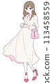 Illustration of a woman wearing a white dress 113458559