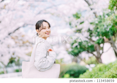 Cherry blossom and young woman 113458659