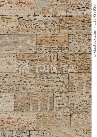 Pattern brick blocks shell sand stone wall texture background abstract structure 113458950