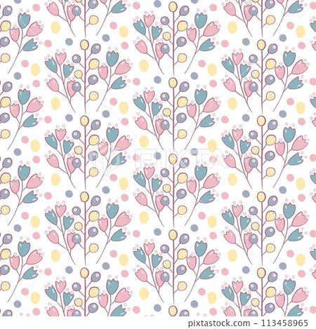 Seamless flowewrs and leaves pattern. Vector illustration 113458965