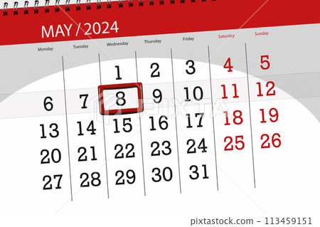 Calendar 2024, deadline, day, month, page, organizer, date, May, wednesday, number 8 Calendar 2024, deadline, day, month, page, organizer, date, May, wednesday, number 8 113459151