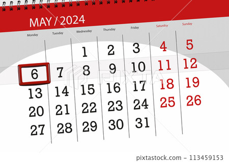 Calendar 2024, deadline, day, month, page, organizer, date, May, monday, number 6 113459153