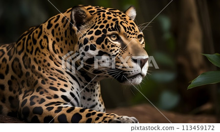 Ferocious carnivore leopard sit and relaxed and stare at something with nature background. 113459172