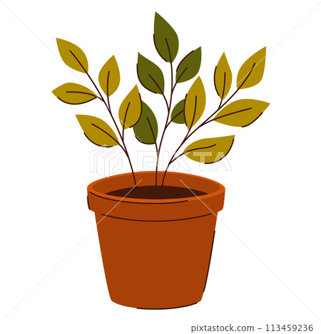 cartoon illustration of plant sprouts in a flower pot, indoor or outdoor flora cartoon illustration of plant sprouts in a flower pot, indoor or outdoor flora 113459236