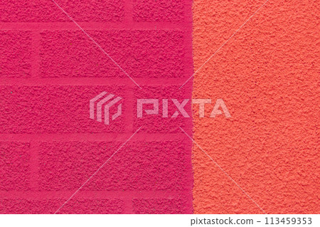 Pink brick wall abstract pattern blank surface facade exterior decorative design texture background architecture orange 113459353