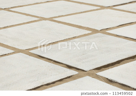 White Stone Mosaic Floor Tile Sand Texture Background Diagonal Pattern Lines Stripes 113459502