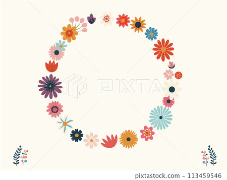 Colorful floral circular frame 113459546
