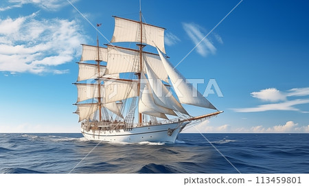 Classic maritime journey tall ship sets sail, adventure awaits.AI Generated 113459801
