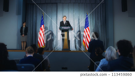Confident republican politician delivers successful speech Confident republican politician delivers successful speech 113459860