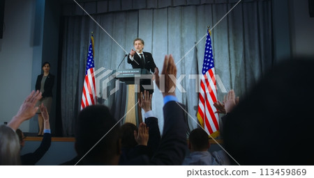 Republican politician performs at meeting with press Republican politician performs at meeting with press 113459869