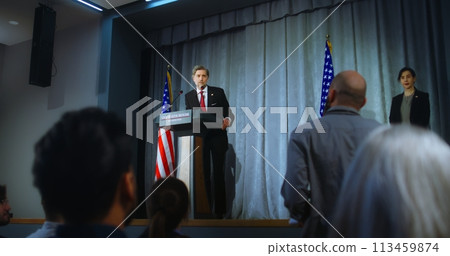 Republican politician performs at meeting with press Republican politician performs at meeting with press 113459874
